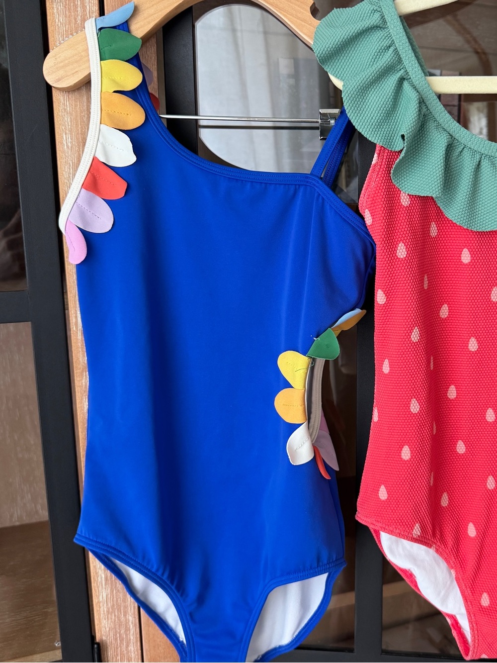 Mini Boden Girls cobalt One Piece Swimsuit rainbow petal appliqué side cutout - Picture 9 of 9